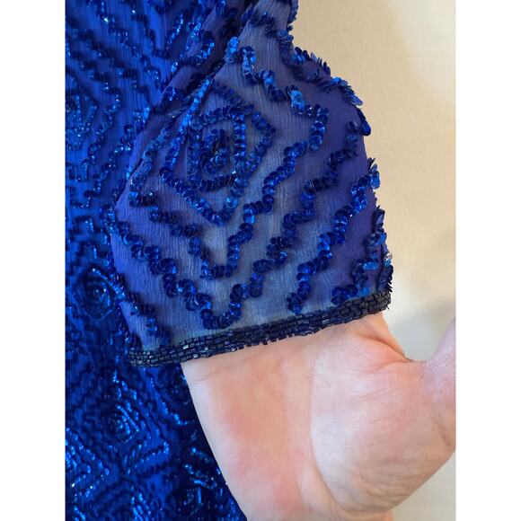 Mark & John by Gopal Embossed Sequin Sheath Dress Pure Silk Blue Women's Size XL - Picture 3 of 9